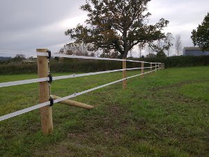 Equestrian post and electric tape fencing
